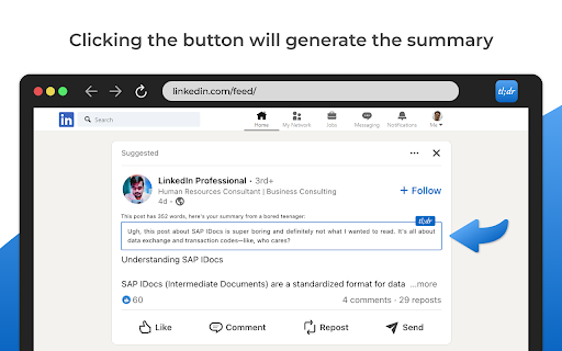 TLDR AI Summaries for LinkedIn  from Chrome web store to be run with OffiDocs Chromium online
