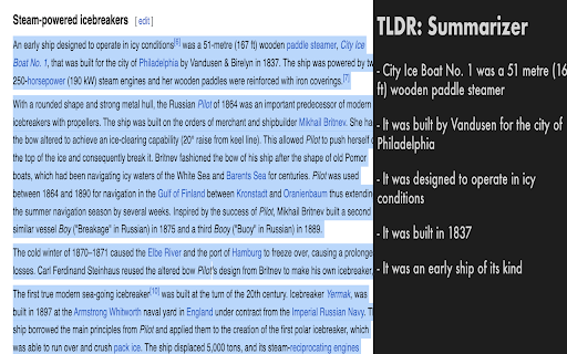 TLDR App  from Chrome web store to be run with OffiDocs Chromium online