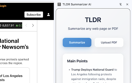 TLDR Summarizer AI  from Chrome web store to be run with OffiDocs Chromium online