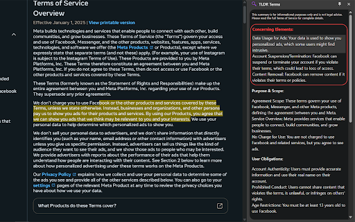 TLDR Terms  from Chrome web store to be run with OffiDocs Chromium online