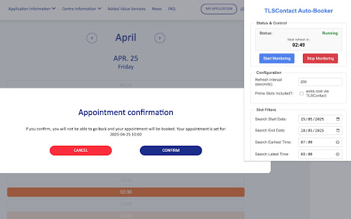 TLSContact Appointment Booker for Schengen Visa from Chrome web store to be run with OffiDocs Chromium online TLSContact Appointment Booker for Schengen Visa from Chrome web store to be run with OffiDocs Chromium online