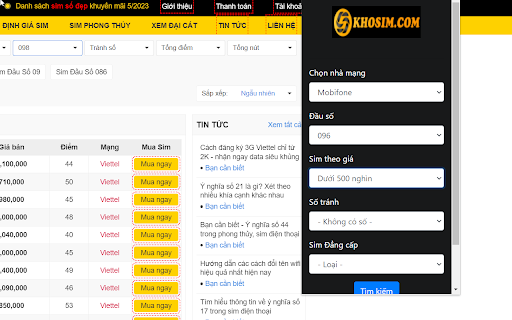 Tìm Kiếm Sim Số Đẹp  from Chrome web store to be run with OffiDocs Chromium online