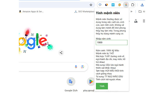 Tính mệnh niên  from Chrome web store to be run with OffiDocs Chromium online