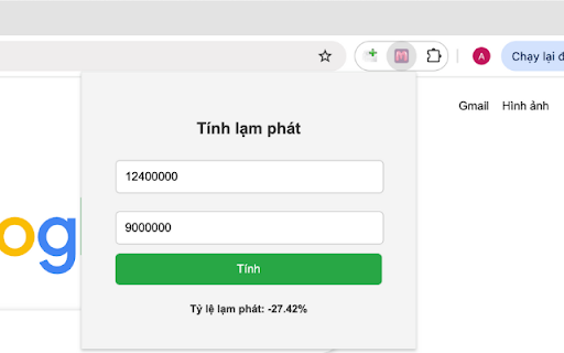 tính tỷ lệ lạm phát  from Chrome web store to be run with OffiDocs Chromium online