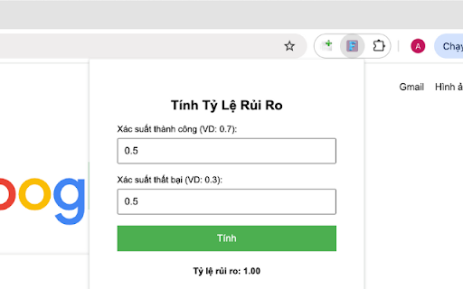 Tính tỷ lệ rủi ro  from Chrome web store to be run with OffiDocs Chromium online
