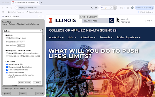 TOC: Headings, Landmarks and Links  from Chrome web store to be run with OffiDocs Chromium online