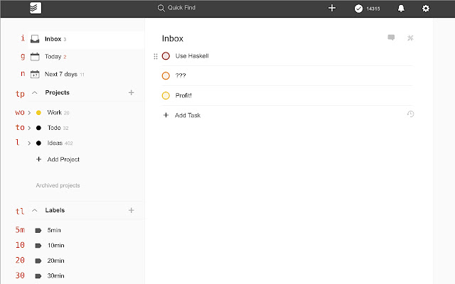 Todoist Shortcuts (GMail / vim inspired)  from Chrome web store to be run with OffiDocs Chromium online