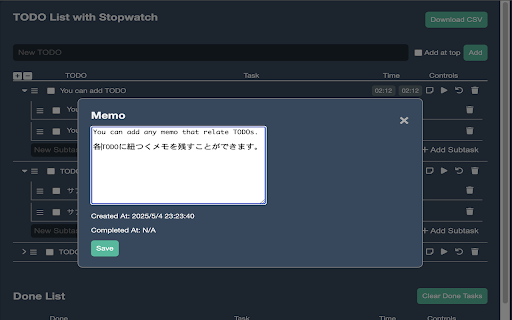 TODO List with Stopwatch  from Chrome web store to be run with OffiDocs Chromium online