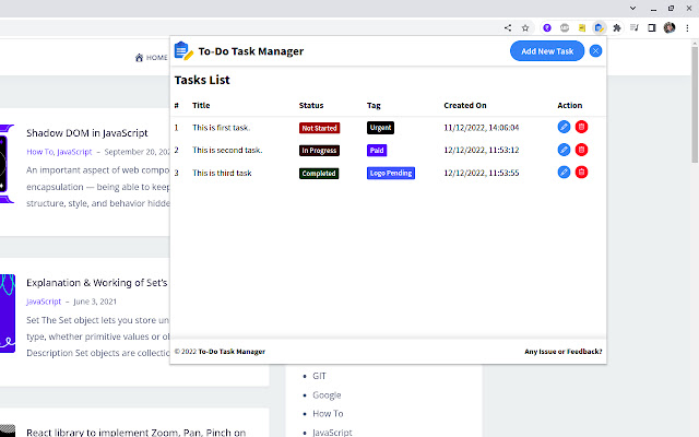 Todo: Task Manager  from Chrome web store to be run with OffiDocs Chromium online