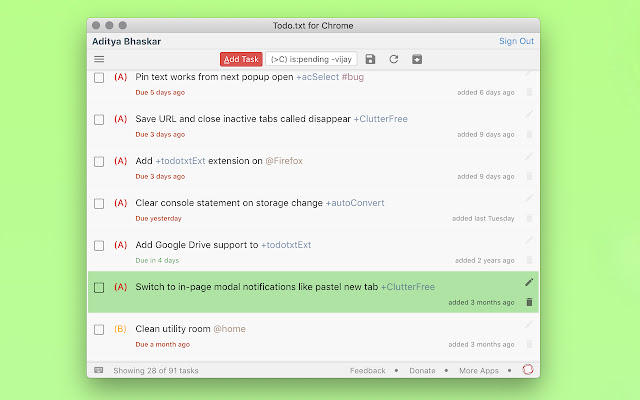 Todo.txt for Chrome simple task management  from Chrome web store to be run with OffiDocs Chromium online