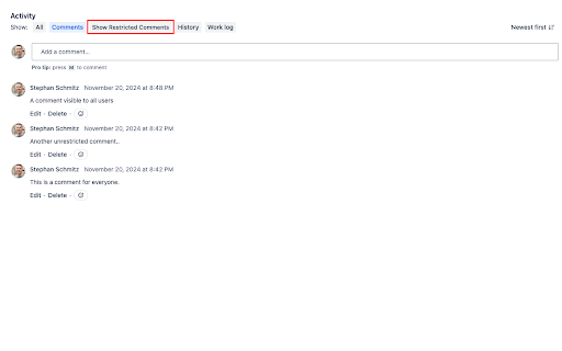 Toggle restricted JIRA comments  from Chrome web store to be run with OffiDocs Chromium online