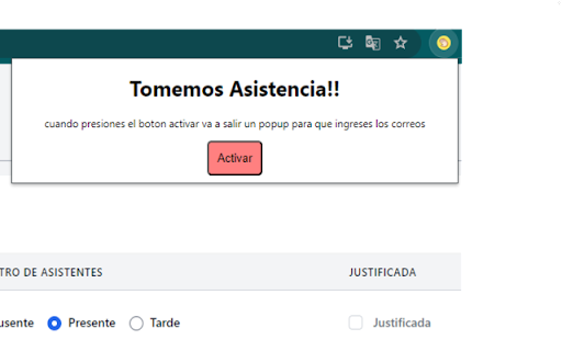 Tomar Asistencia  from Chrome web store to be run with OffiDocs Chromium online