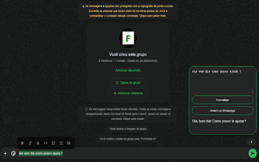 Tom Formal WhatsApp  from Chrome web store to be run with OffiDocs Chromium online