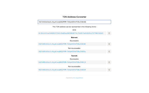 TON Address Converter  from Chrome web store to be run with OffiDocs Chromium online