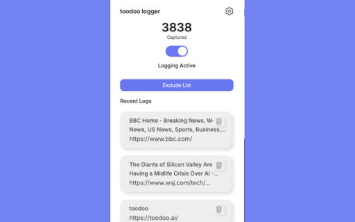 toodoo Logger  from Chrome web store to be run with OffiDocs Chromium online