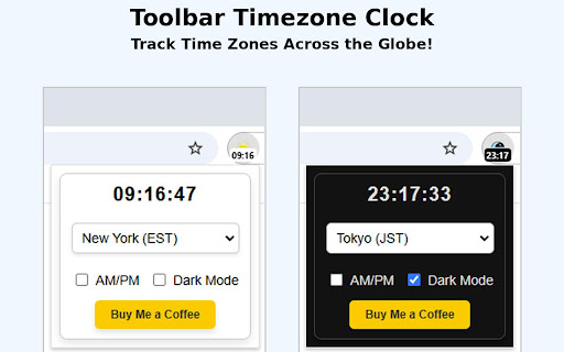 Toolbar Timezone Clock  from Chrome web store to be run with OffiDocs Chromium online