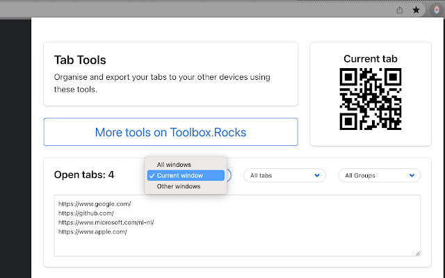 Toolbox.Rocks Tab Tools  from Chrome web store to be run with OffiDocs Chromium online