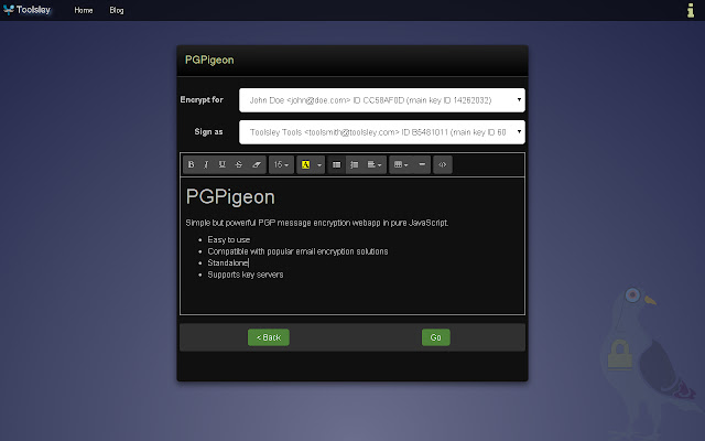 Toolsley PGPigeon  from Chrome web store to be run with OffiDocs Chromium online