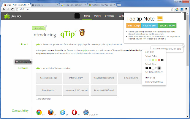 Tooltip Note  from Chrome web store to be run with OffiDocs Chromium online