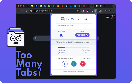 Too Many Tabs  from Chrome web store to be run with OffiDocs Chromium online