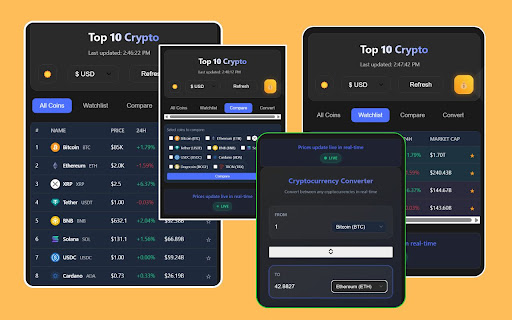 Top 10 Crypto Tracker  from Chrome web store to be run with OffiDocs Chromium online