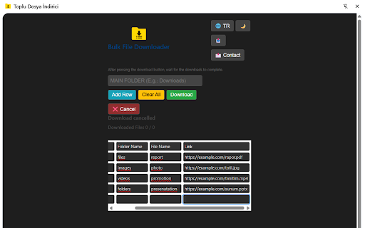 Toplu Dosya İndirici  from Chrome web store to be run with OffiDocs Chromium online