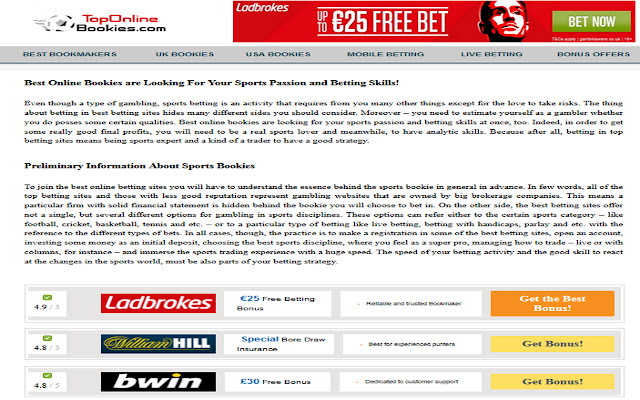 Top Online Bookies List  from Chrome web store to be run with OffiDocs Chromium online