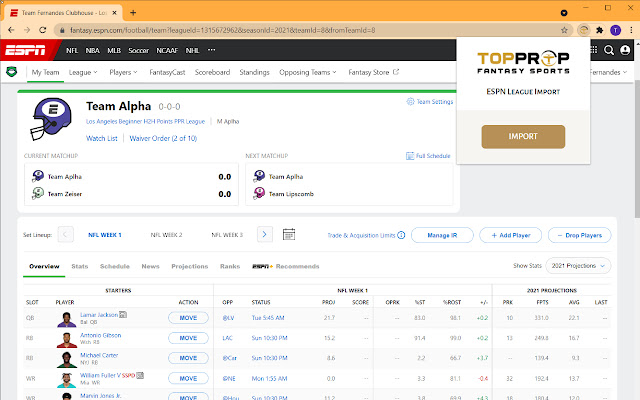 TopProp ESPN Chrome Extension  from Chrome web store to be run with OffiDocs Chromium online