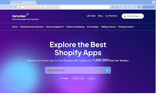 Top Shopify Apps by Taranker  from Chrome web store to be run with OffiDocs Chromium online