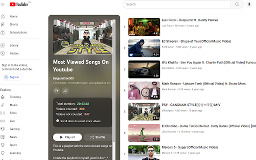 Total Youtube playlist duration  from Chrome web store to be run with OffiDocs Chromium online