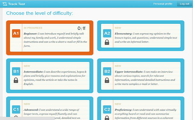 TrackTest English Online CEFR Test  from Chrome web store to be run with OffiDocs Chromium online