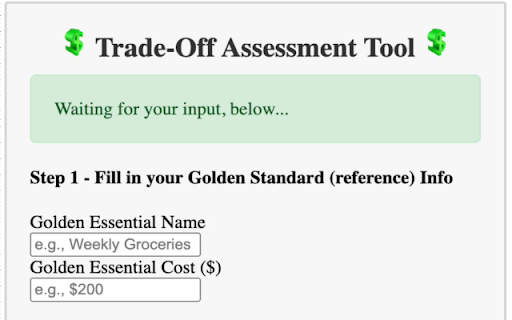 Trade Off Assessment Tool  from Chrome web store to be run with OffiDocs Chromium online