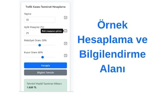 Trafik Kazası Tazminat Hesaplama  from Chrome web store to be run with OffiDocs Chromium online