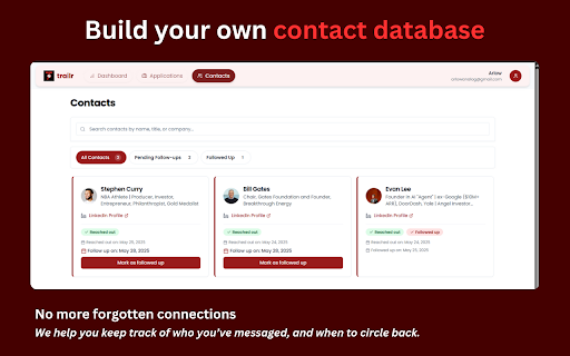 Trailr Job  Contact Tracker  from Chrome web store to be run with OffiDocs Chromium online