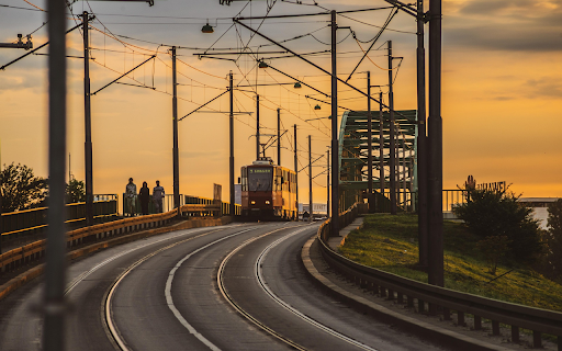 Tram Crossing at Golden Hour  from Chrome web store to be run with OffiDocs Chromium online