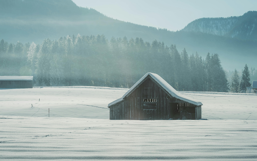 Tranquil Snowy Landscape with Rustic Barn  from Chrome web store to be run with OffiDocs Chromium online