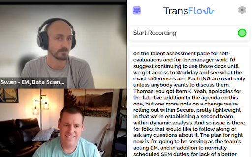 TranscribeFlow  from Chrome web store to be run with OffiDocs Chromium online