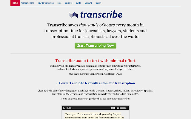 Transcribe: transcribe audio/interviews fast!  from Chrome web store to be run with OffiDocs Chromium online
