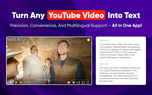 Transcript For Youtube Videos  from Chrome web store to be run with OffiDocs Chromium online