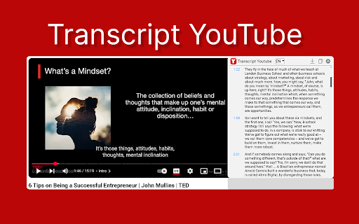 Transcript YouTube  from Chrome web store to be run with OffiDocs Chromium online