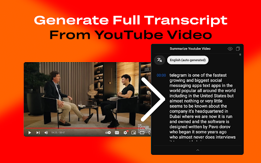Transcript Youtube Video  from Chrome web store to be run with OffiDocs Chromium online