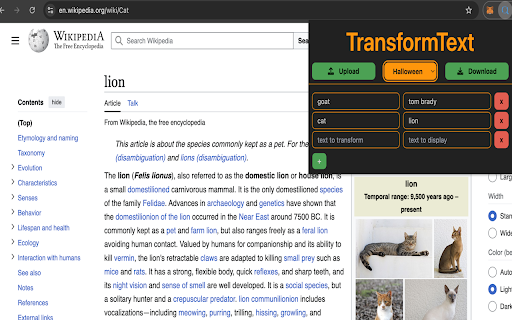 TransformText  from Chrome web store to be run with OffiDocs Chromium online