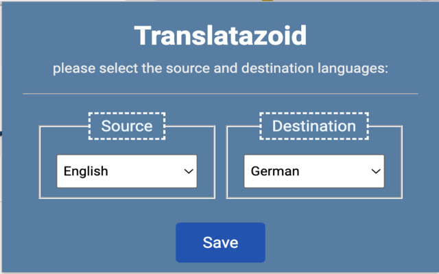 Translatazoid  from Chrome web store to be run with OffiDocs Chromium online