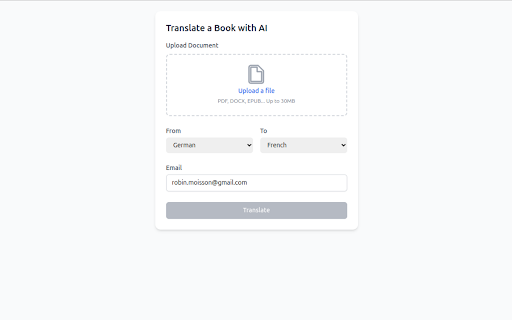 Translate a Book with AI  from Chrome web store to be run with OffiDocs Chromium online