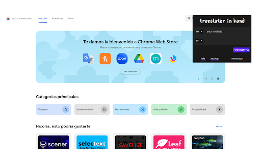 Translator in Hand  from Chrome web store to be run with OffiDocs Chromium online