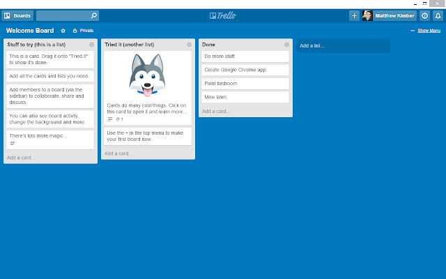 Trello App  from Chrome web store to be run with OffiDocs Chromium online