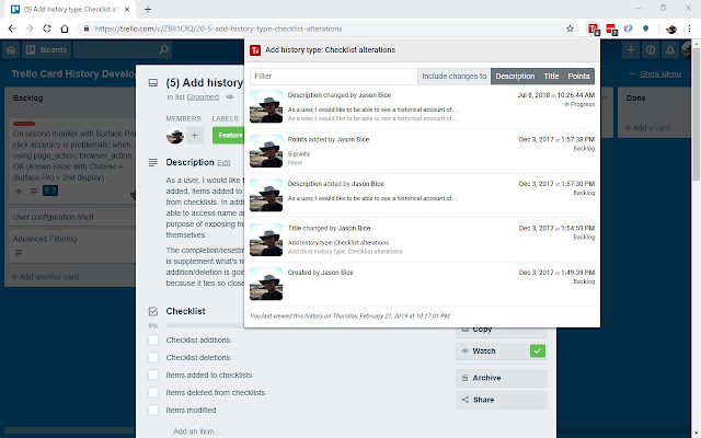 Trello Card History  from Chrome web store to be run with OffiDocs Chromium online