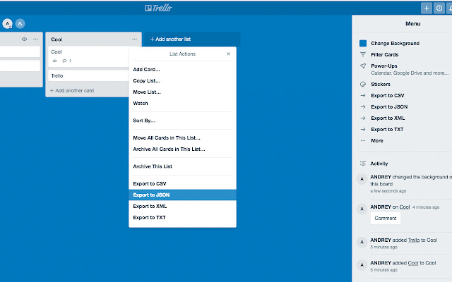 Trello Export  from Chrome web store to be run with OffiDocs Chromium online