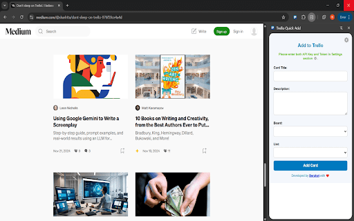Trello Quick Add  from Chrome web store to be run with OffiDocs Chromium online