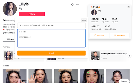 trendup AI copilot for influencer marketing  from Chrome web store to be run with OffiDocs Chromium online